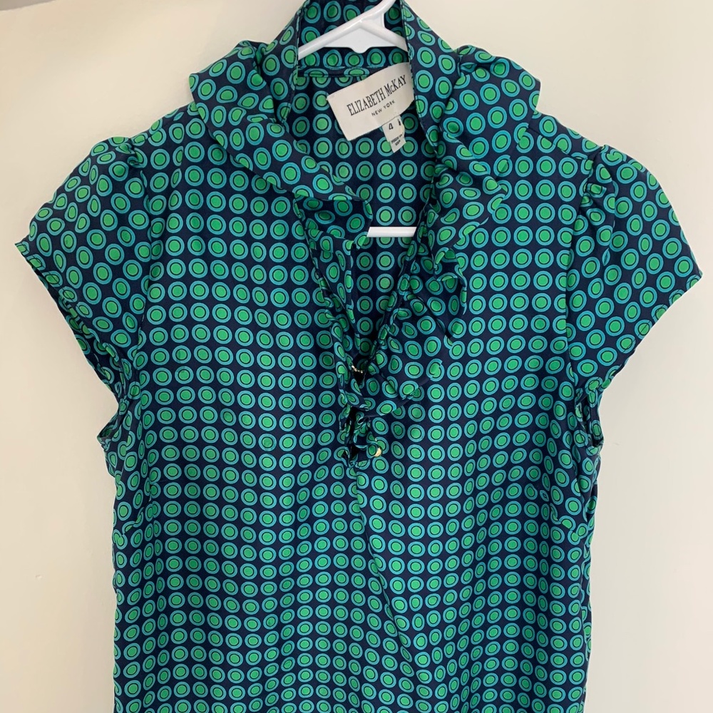 Blue and Green Silk Blouse Shirt